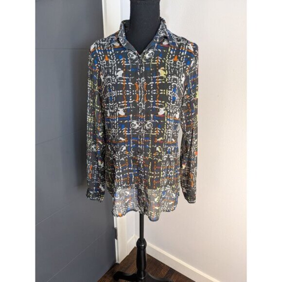 Cabi Festival Semi Sheer Funky Plaid Button Up‎ - Small - Style 129 - Picture 1 of 10